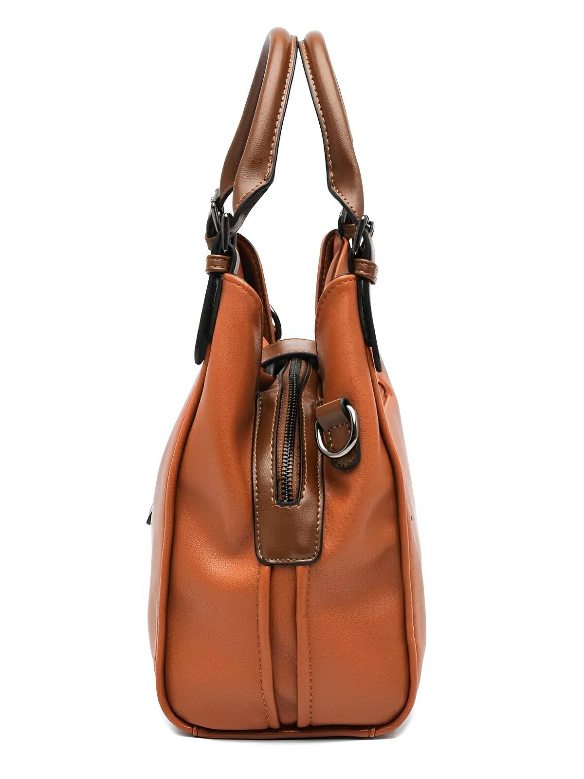 Sac à main en simili vegan, bandoulière ajustable, grand format, compartiments multiples, style rétro, modèle Chloé - Sac à main - Marron