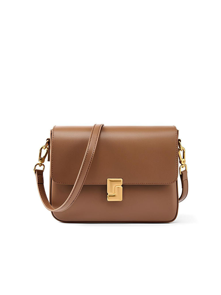 Sac à main en simili vegan, design rétro, fermeture métallique, porté épaule, élégant et pratique, modèle Carine - Sac à main - Marron