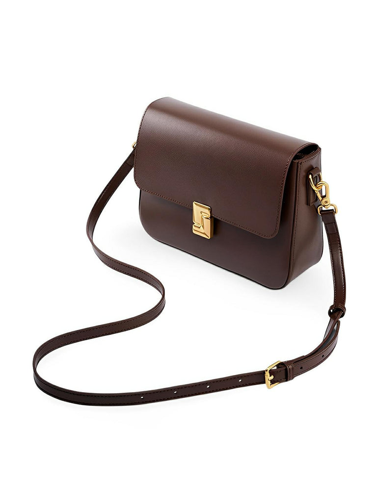 Sac à main en simili vegan, design rétro, fermeture métallique, porté épaule, élégant et pratique, modèle Carine - Sac à main - Café