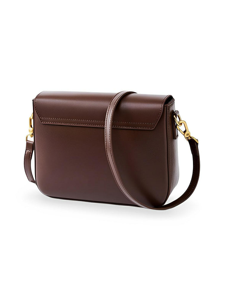 Sac à main en simili vegan, design rétro, fermeture métallique, porté épaule, élégant et pratique, modèle Carine - Sac à main - Café