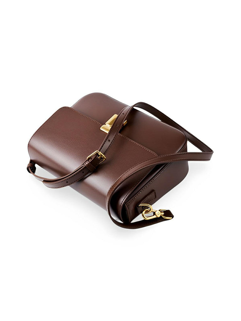 Sac à main en simili vegan, design rétro, fermeture métallique, porté épaule, élégant et pratique, modèle Carine - Sac à main - Café