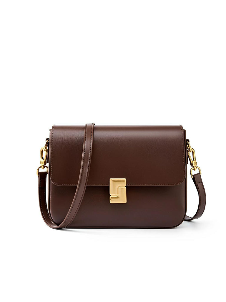 Sac à main en simili vegan, design rétro, fermeture métallique, porté épaule, élégant et pratique, modèle Carine - Sac à main - Café