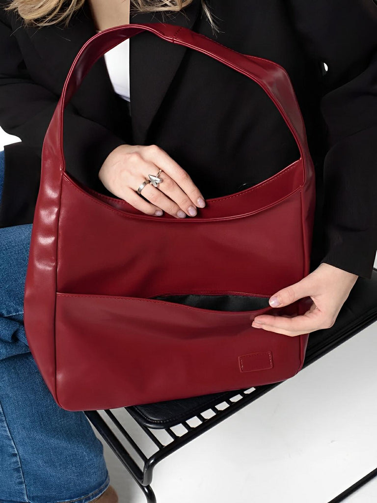 Sac à main en simili vegan, élégant et tendance, style hobo, modèle Cécile - Sac à main - Rouge