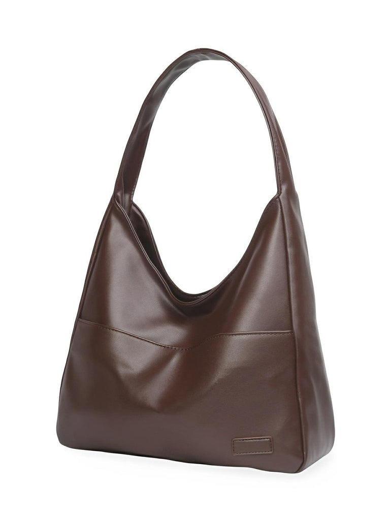 Sac à main en simili vegan, élégant et tendance, style hobo, modèle Cécile - Sac à main - Café