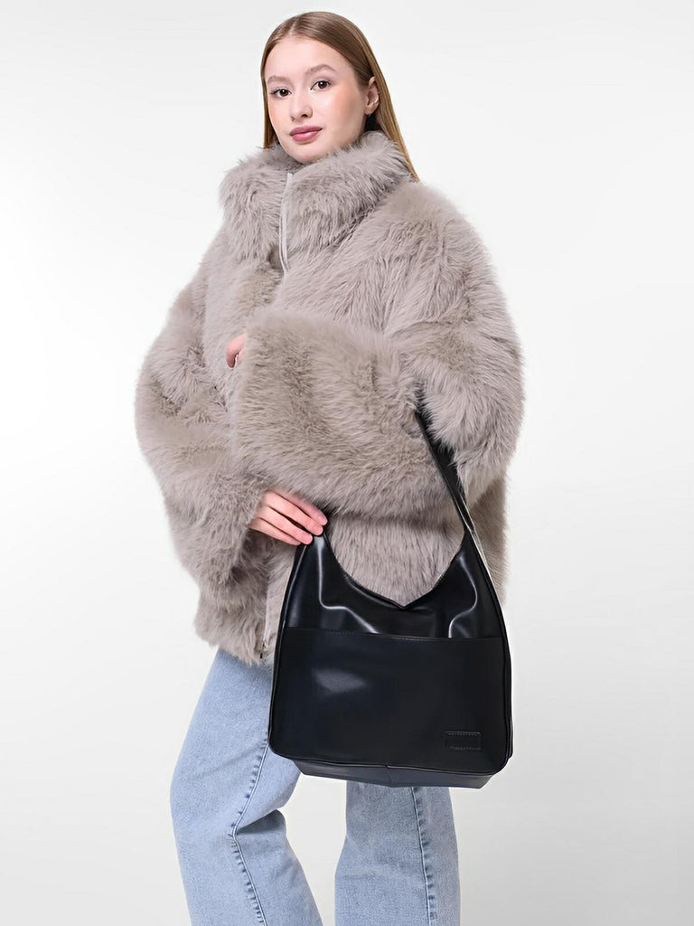 Sac à main en simili vegan, élégant et tendance, style hobo, modèle Cécile - Sac à main - Noir