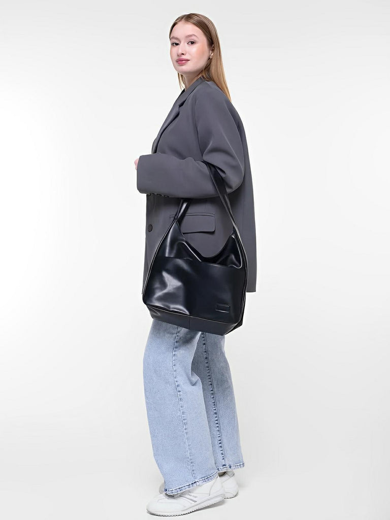 Sac à main en simili vegan, élégant et tendance, style hobo, modèle Cécile - Sac à main - Noir