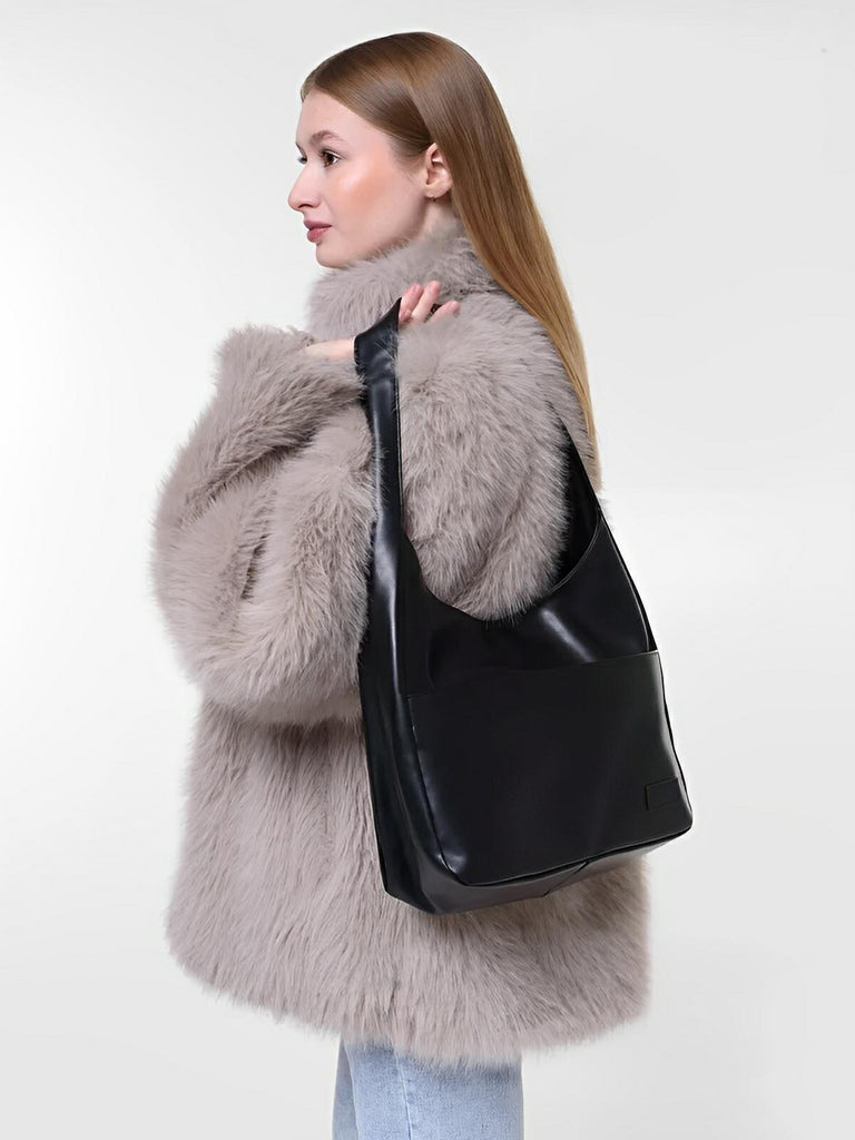 Sac à main en simili vegan, élégant et tendance, style hobo, modèle Cécile - Sac à main - Noir