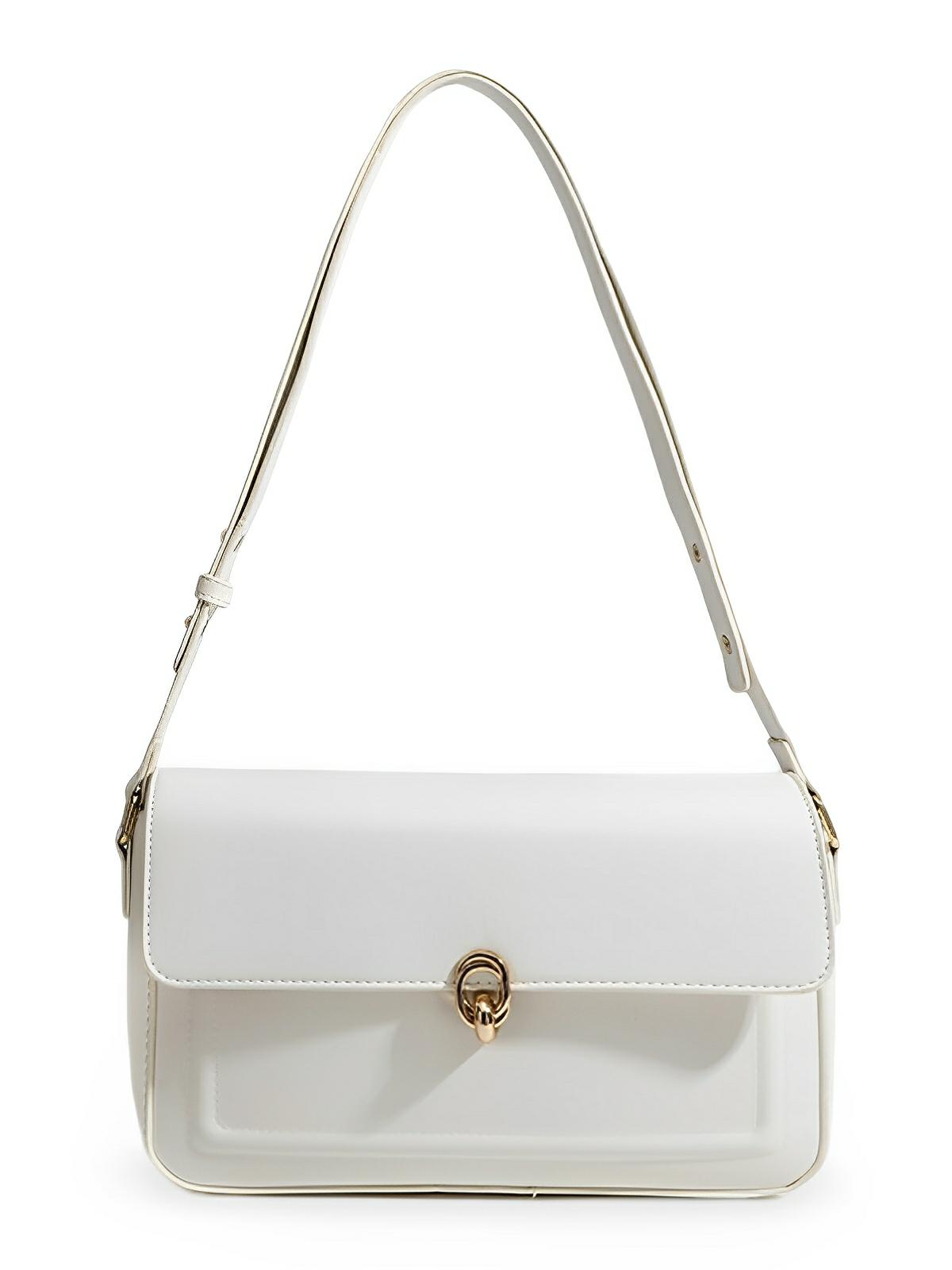 Sac à main en simili vegan, rabat élégant, design minimaliste, porté main ou épaule, format compact, modèle Cindy - Sac à main - Blanc
