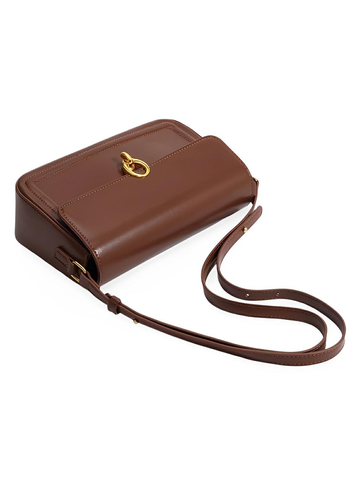 Sac à main en simili vegan, rabat élégant, design minimaliste, porté main ou épaule, format compact, modèle Cindy - Sac à main - Marron