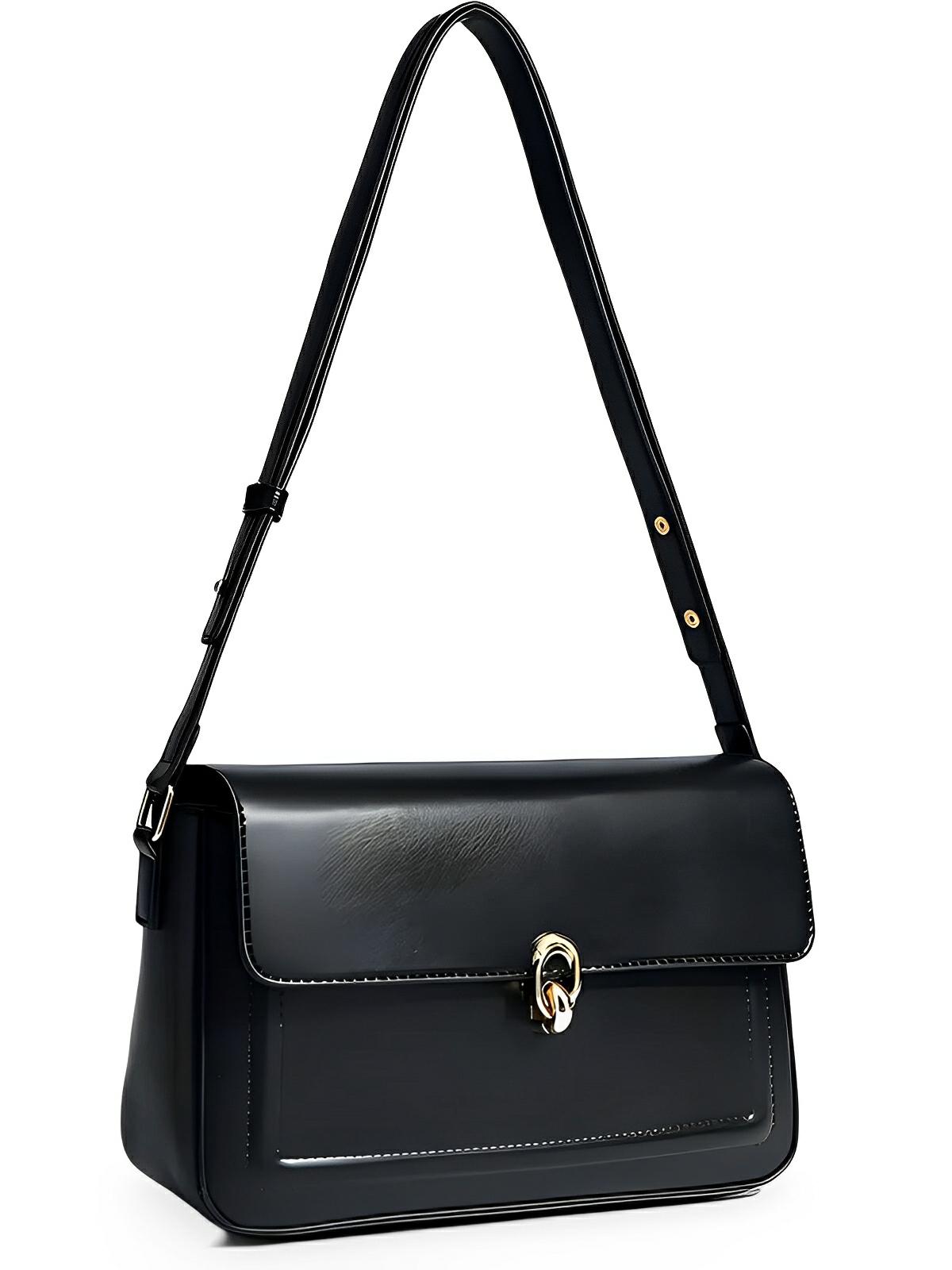 Sac à main en simili vegan, rabat élégant, design minimaliste, porté main ou épaule, format compact, modèle Cindy - Sac à main - Noir