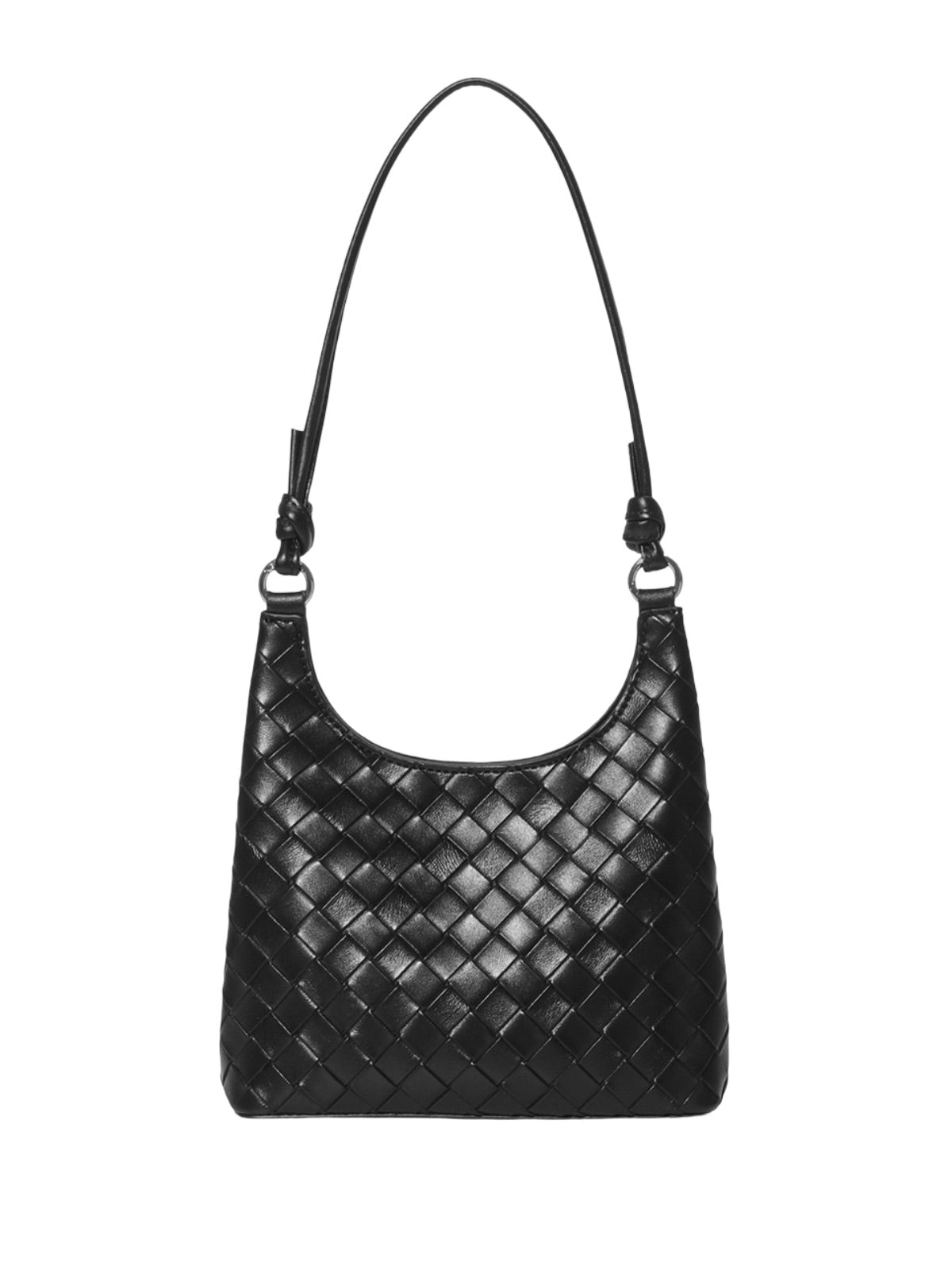 Sac à main épaule cuir tressé, bandoulière réglable, format compact, fermeture magnétique, look minimaliste, modèle Jessica - Sac à main - Noir