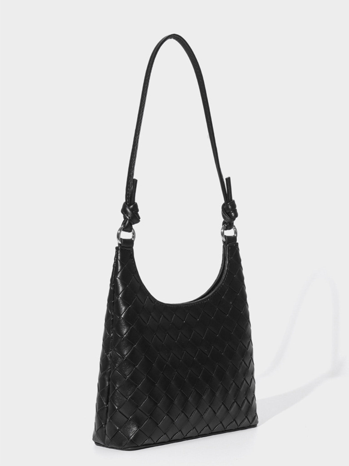 Sac à main épaule cuir tressé, bandoulière réglable, format compact, fermeture magnétique, look minimaliste, modèle Jessica - Sac à main - Noir