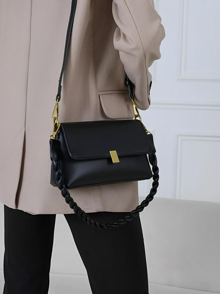 Sac à main femme, à épaule en simili vegan, bandoulière, vintage rectangulaire, quotidien chic, modèle Patricia - Sac à main - Noir