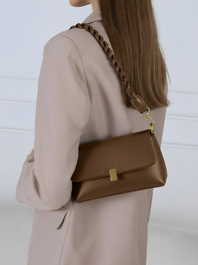 Sac à main femme, à épaule en simili vegan, bandoulière, vintage rectangulaire, quotidien chic, modèle Patricia - Sac à main - Marron