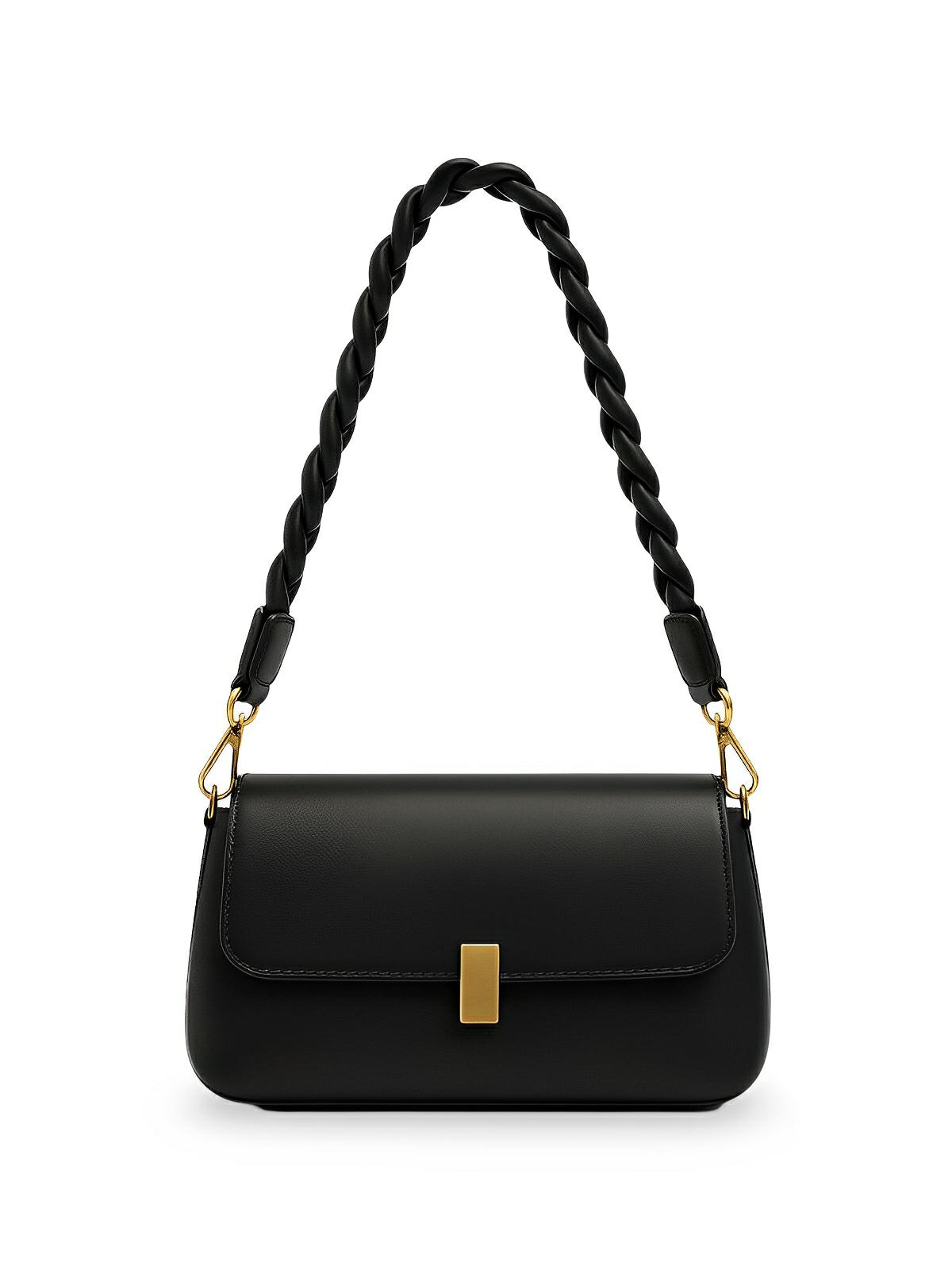 Sac à main femme, à épaule en simili vegan, bandoulière, vintage rectangulaire, quotidien chic, modèle Patricia - Sac à main - Noir