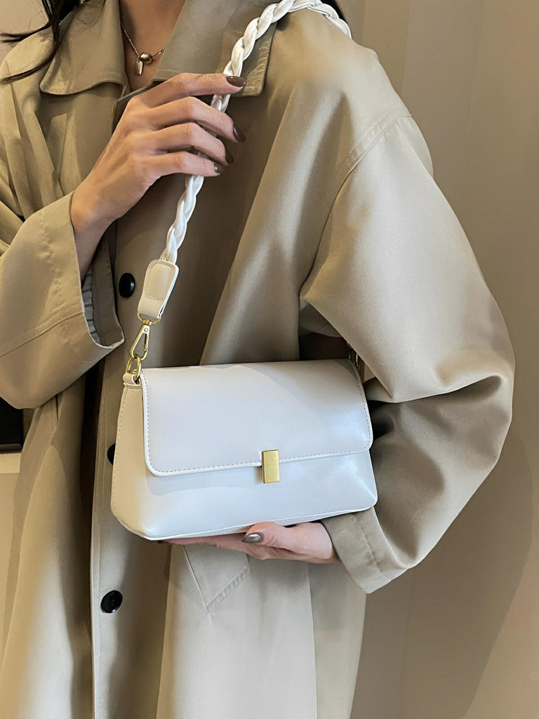 Sac à main femme, à épaule en simili vegan, bandoulière, vintage rectangulaire, quotidien chic, modèle Patricia - Sac à main - Blanc