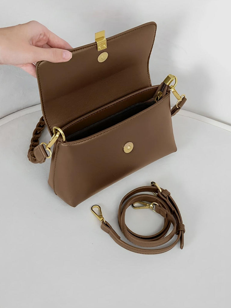 Sac à main femme, à épaule en simili vegan, bandoulière, vintage rectangulaire, quotidien chic, modèle Patricia - Sac à main - Marron