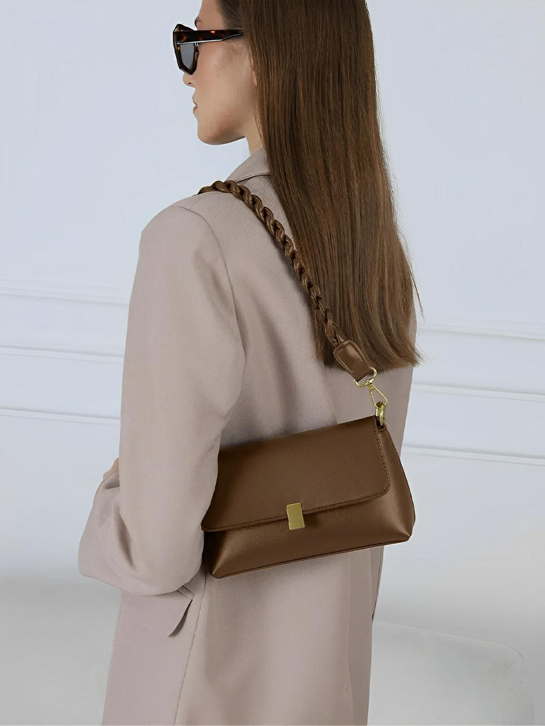 Sac à main femme, à épaule en simili vegan, bandoulière, vintage rectangulaire, quotidien chic, modèle Patricia - Sac à main - Marron