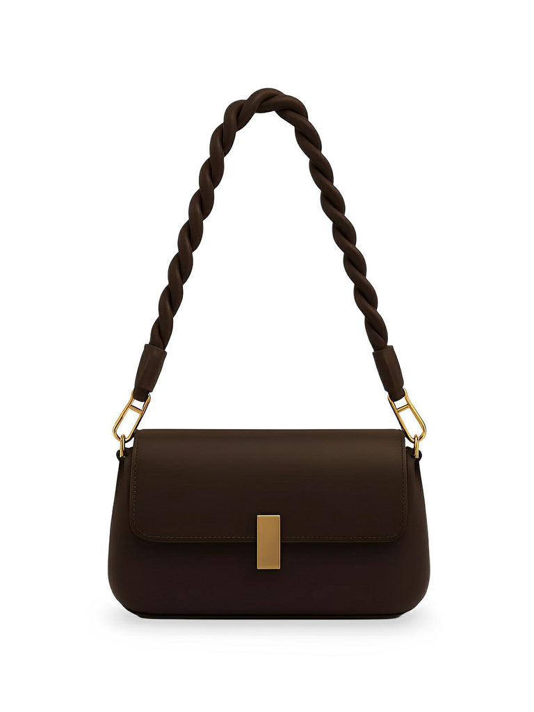 Sac à main femme, à épaule en simili vegan, bandoulière, vintage rectangulaire, quotidien chic, modèle Patricia - Sac à main - Café