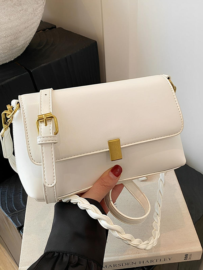 Sac à main femme, à épaule en simili vegan, bandoulière, vintage rectangulaire, quotidien chic, modèle Patricia - Sac à main - Blanc