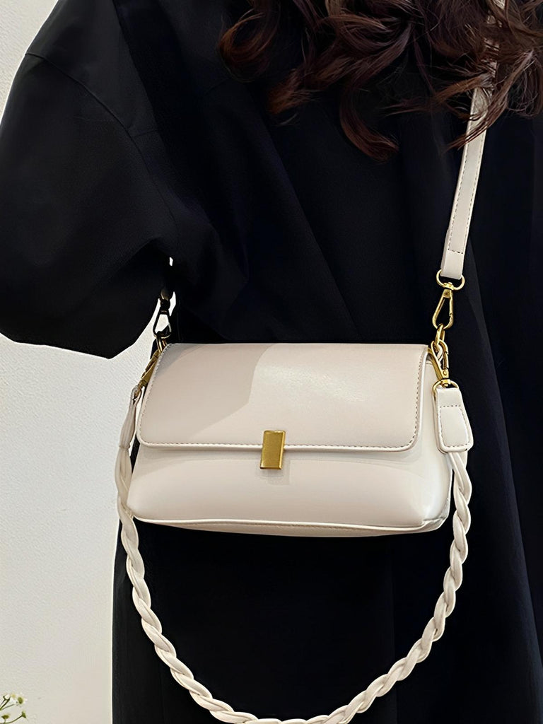 Sac à main femme, à épaule en simili vegan, bandoulière, vintage rectangulaire, quotidien chic, modèle Patricia - Sac à main - Blanc