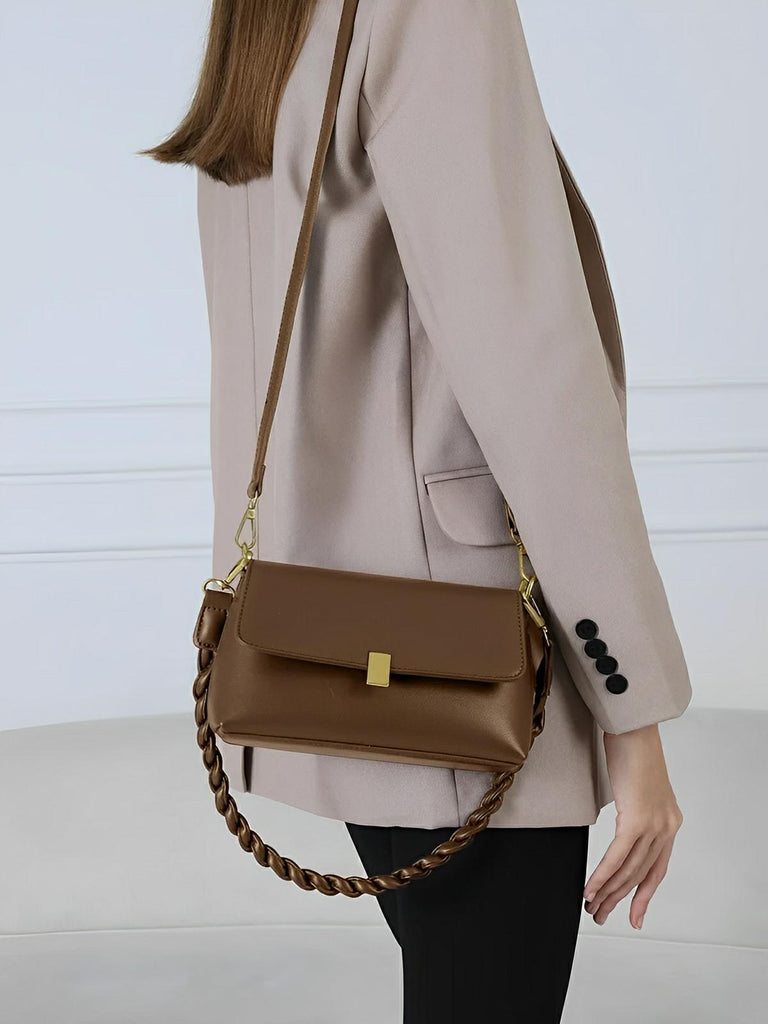 Sac à main femme, à épaule en simili vegan, bandoulière, vintage rectangulaire, quotidien chic, modèle Patricia - Sac à main - Marron