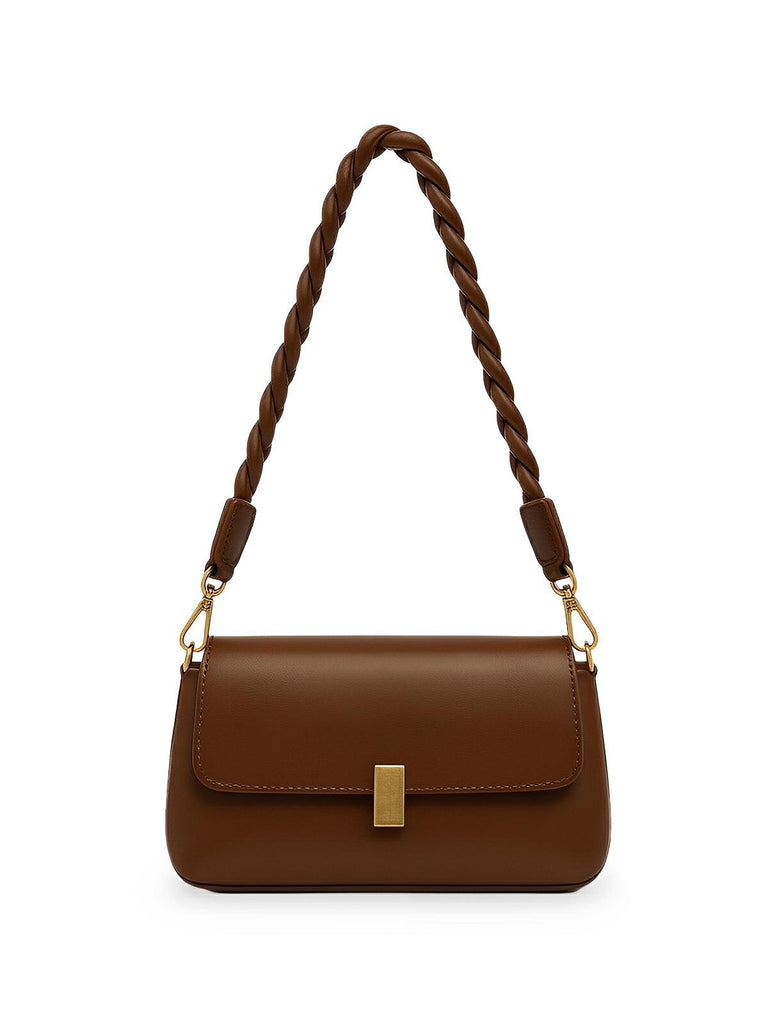 Sac à main femme, à épaule en simili vegan, bandoulière, vintage rectangulaire, quotidien chic, modèle Patricia - Sac à main - Marron