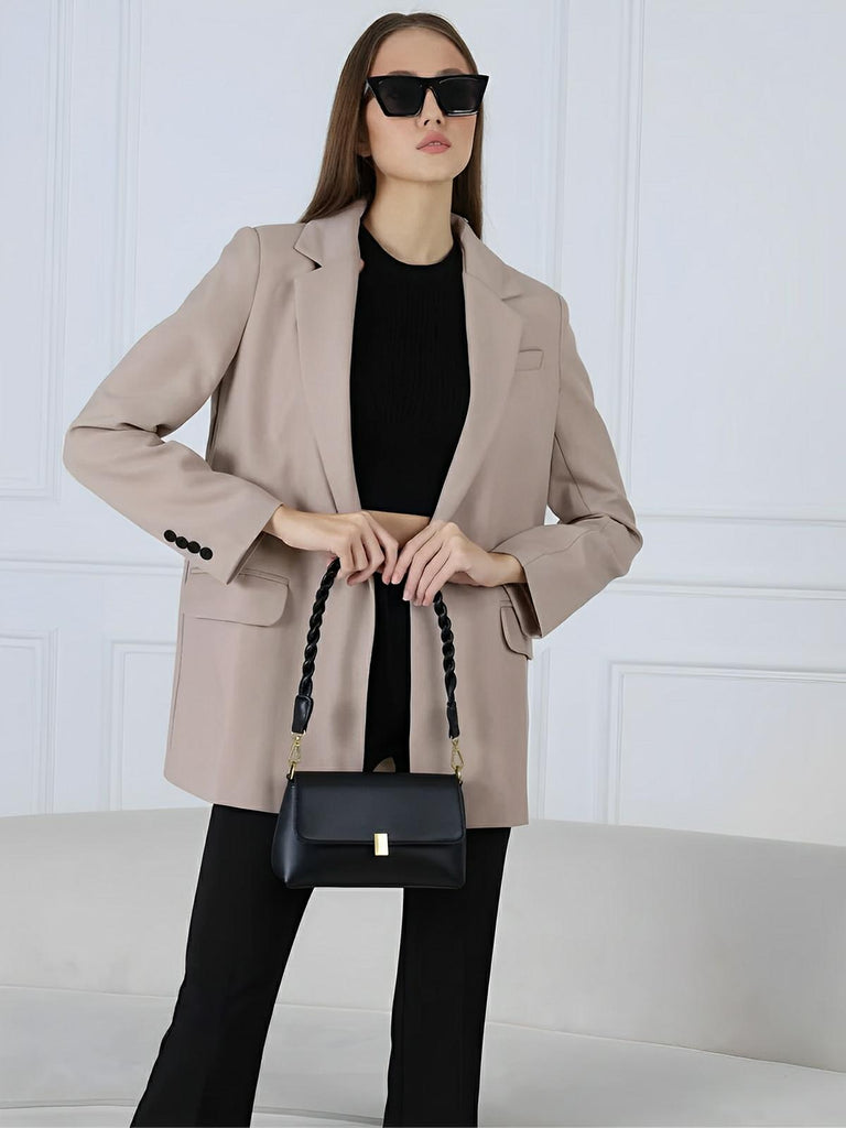 Sac à main femme, à épaule en simili vegan, bandoulière, vintage rectangulaire, quotidien chic, modèle Patricia - Sac à main - Noir