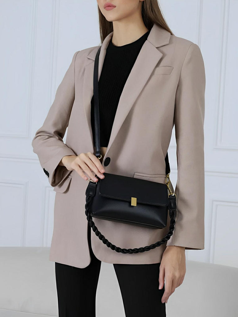 Sac à main femme, à épaule en simili vegan, bandoulière, vintage rectangulaire, quotidien chic, modèle Patricia - Sac à main - Noir