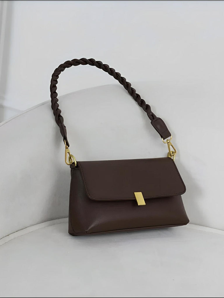 Sac à main femme, à épaule en simili vegan, bandoulière, vintage rectangulaire, quotidien chic, modèle Patricia - Sac à main - Café