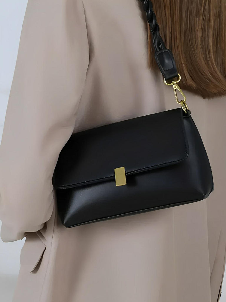 Sac à main femme, à épaule en simili vegan, bandoulière, vintage rectangulaire, quotidien chic, modèle Patricia - Sac à main - Noir