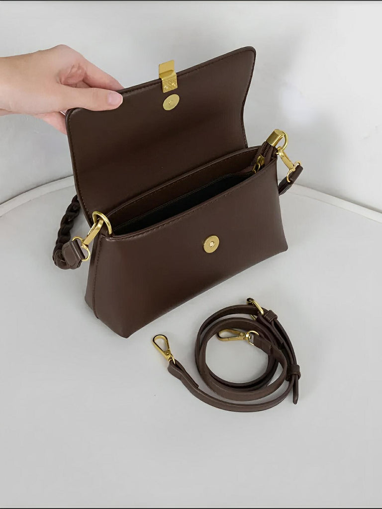 Sac à main femme, à épaule en simili vegan, bandoulière, vintage rectangulaire, quotidien chic, modèle Patricia - Sac à main - Café