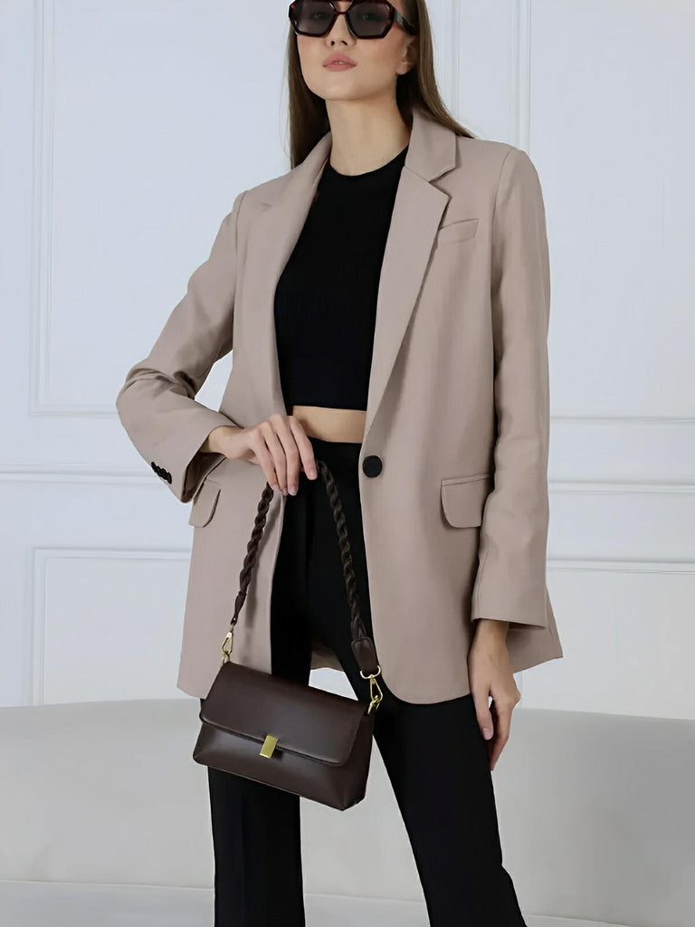 Sac à main femme, à épaule en simili vegan, bandoulière, vintage rectangulaire, quotidien chic, modèle Patricia - Sac à main - Café