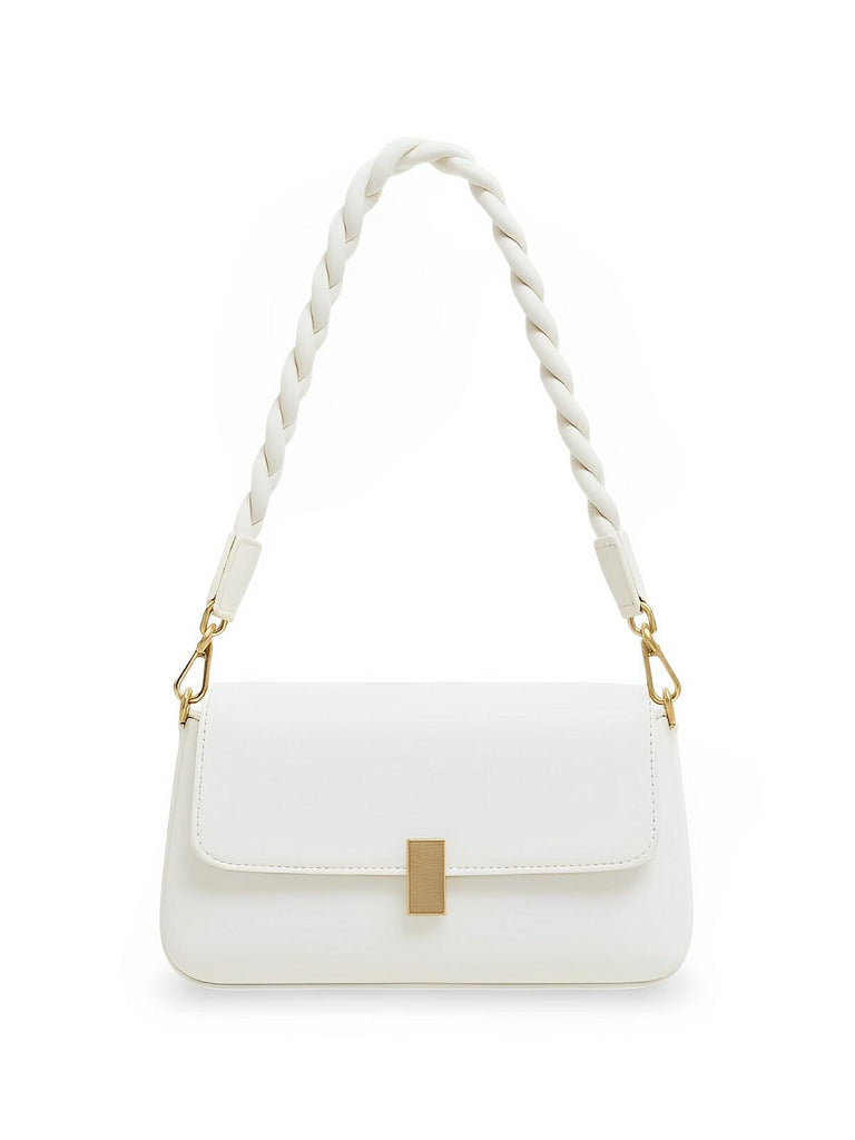 Sac à main femme, à épaule en simili vegan, bandoulière, vintage rectangulaire, quotidien chic, modèle Patricia - Sac à main - Blanc
