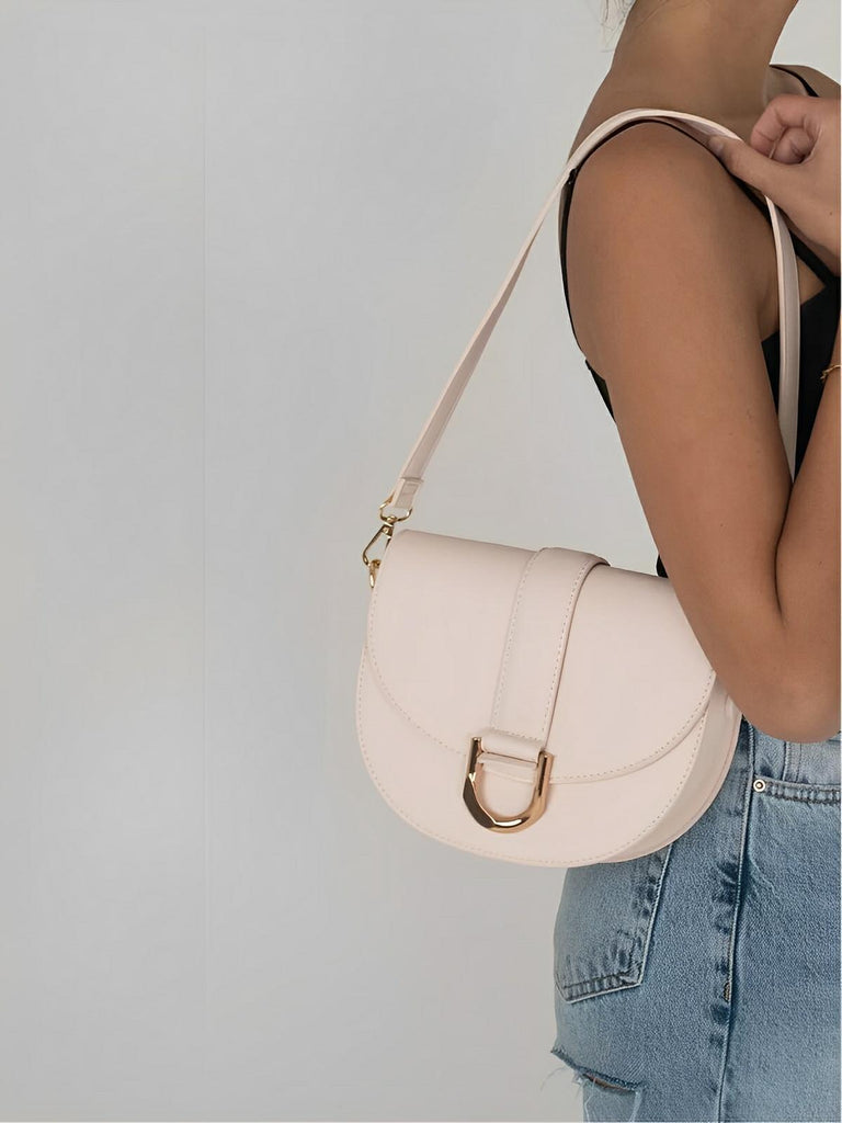 Sac à main femme compact, simili vegan, boucle décorative, pratique et tendance, modèle Kitty - Sac Bandoulière - Blanc