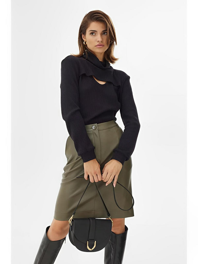 Sac à main femme compact, simili vegan, boucle décorative, pratique et tendance, modèle Kitty - Sac Bandoulière - Noir