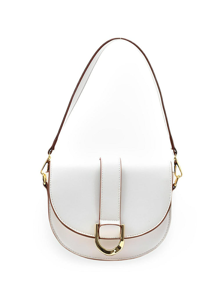 Sac à main femme compact, simili vegan, boucle décorative, pratique et tendance, modèle Kitty - Sac Bandoulière - Blanc