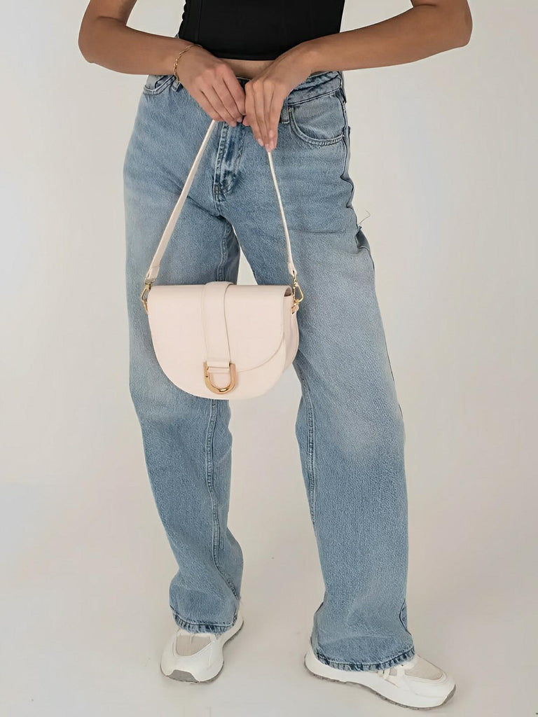 Sac à main femme compact, simili vegan, boucle décorative, pratique et tendance, modèle Kitty - Sac Bandoulière - Blanc