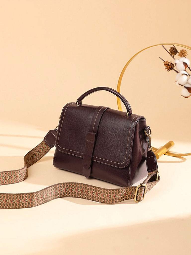 Sac à main femme cuir, bandoulière amovible, format compact, rabat magnétique, design vintage, modèle Junissa - Sac à main - Café