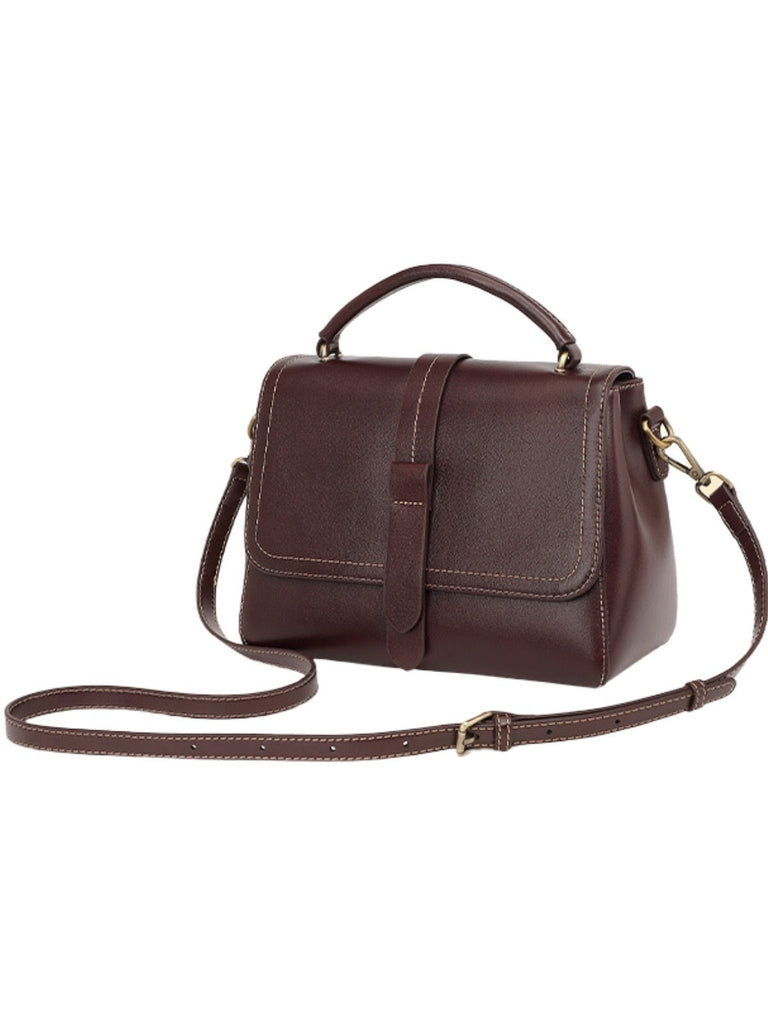 Sac à main femme cuir, bandoulière amovible, format compact, rabat magnétique, design vintage, modèle Junissa - Sac à main - Café