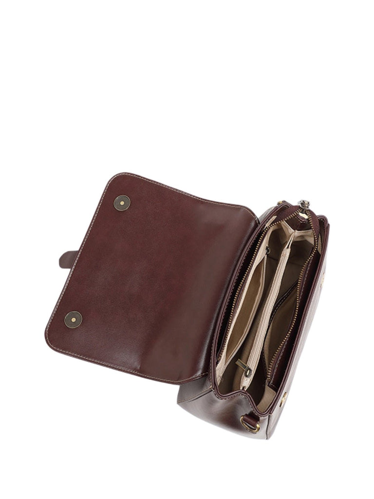 Sac à main femme cuir, bandoulière amovible, format compact, rabat magnétique, design vintage, modèle Junissa - Sac à main - Café