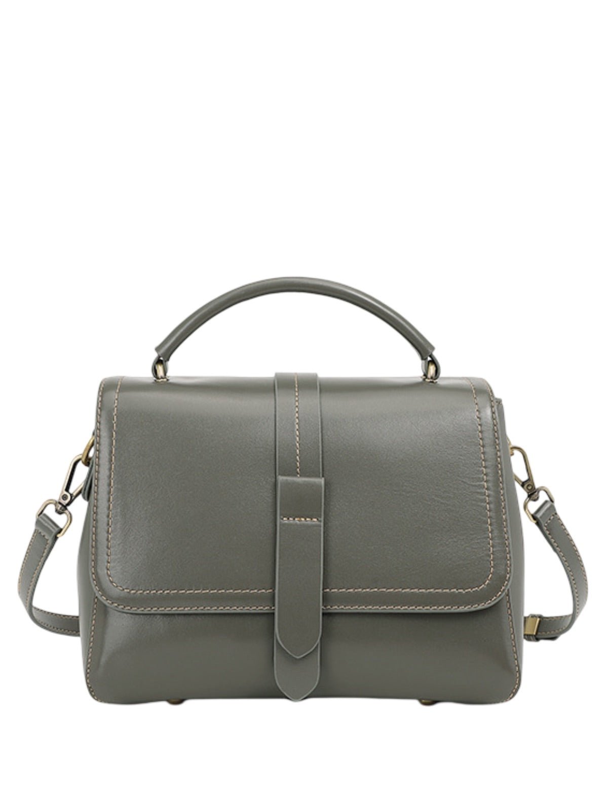 Sac à main femme cuir, bandoulière amovible, format compact, rabat magnétique, design vintage, modèle Junissa - Sac à main - Gris