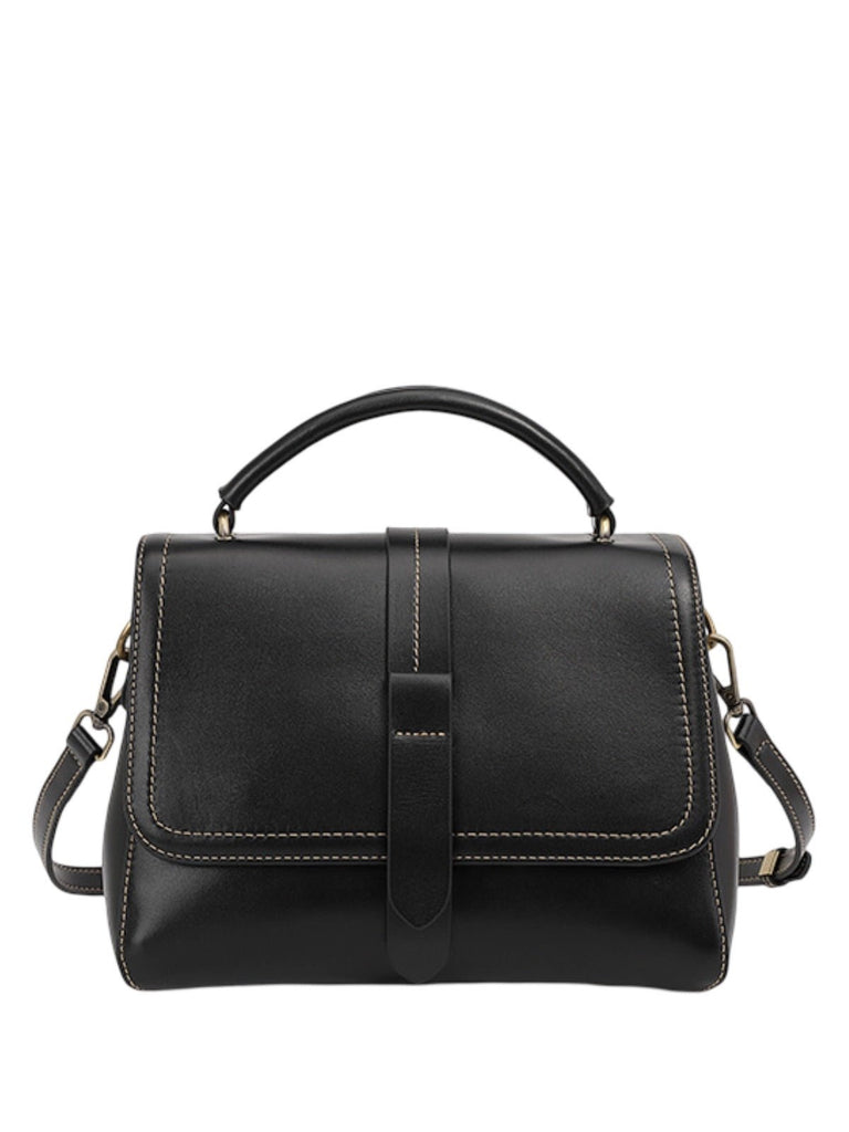 Sac à main femme cuir, bandoulière amovible, format compact, rabat magnétique, design vintage, modèle Junissa - Sac à main - Noir