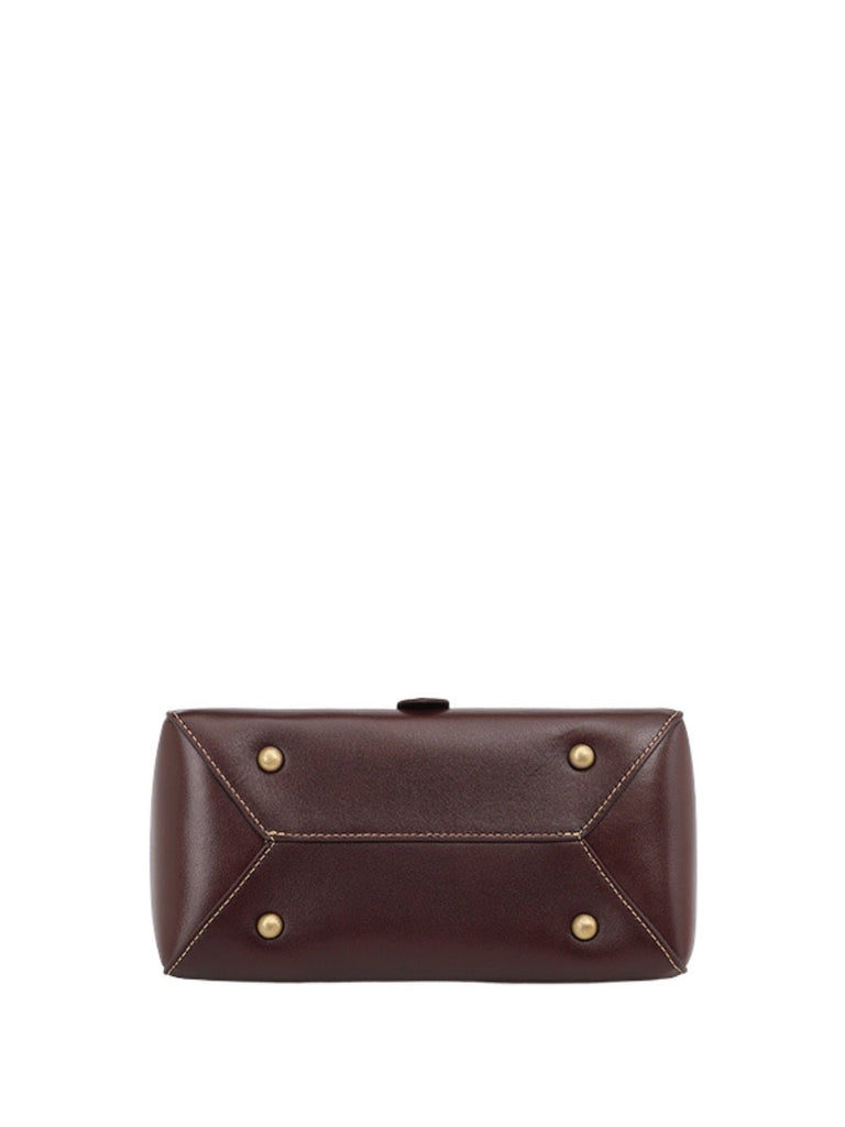 Sac à main femme cuir, bandoulière amovible, format compact, rabat magnétique, design vintage, modèle Junissa - Sac à main - Café