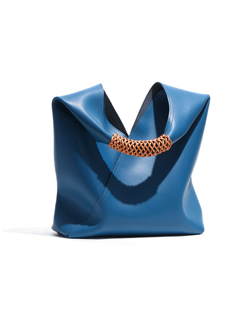Sac à main femme cuir souple, grand sac seau, hobo porté épaule, sac tressé tendance, sac cabas grande capacité, sac moderne y2k, modèle Tisao - Sac à main - Bleu