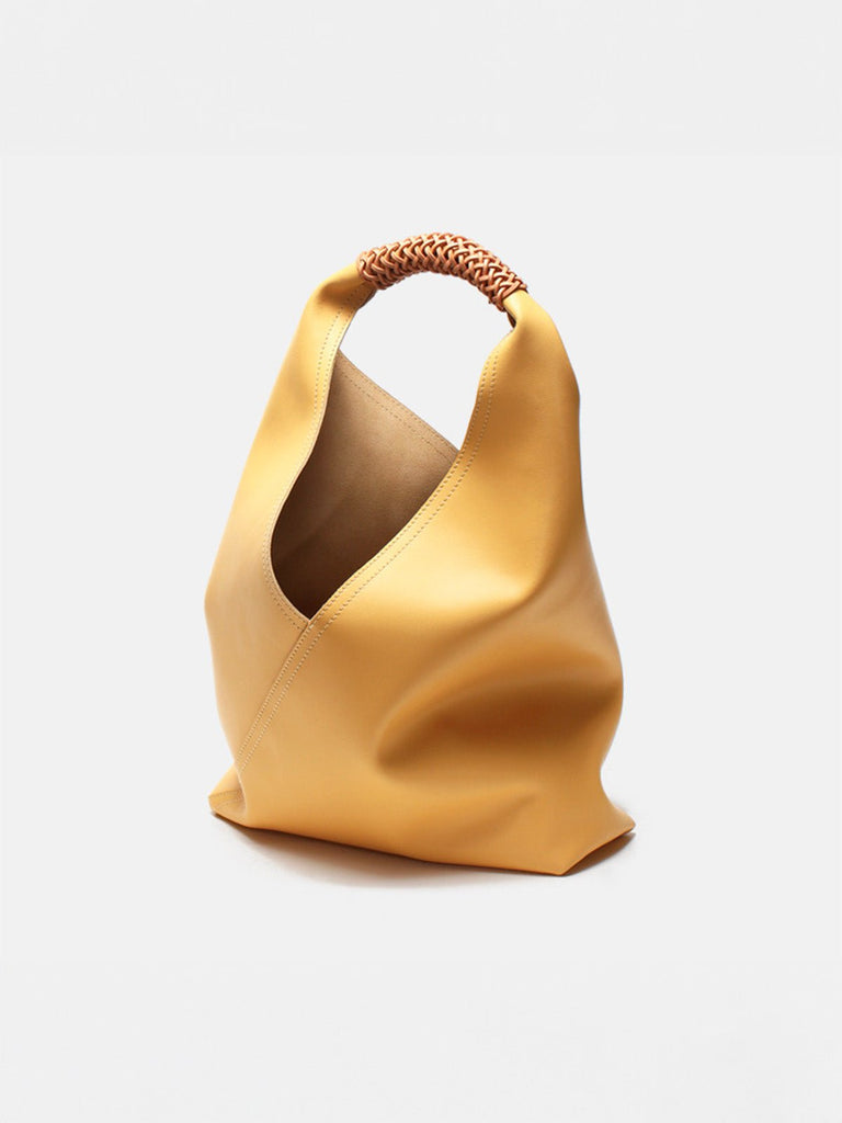 Sac à main femme cuir souple, grand sac seau, hobo porté épaule, sac tressé tendance, sac cabas grande capacité, sac moderne y2k, modèle Tisao - Sac à main - Jaune