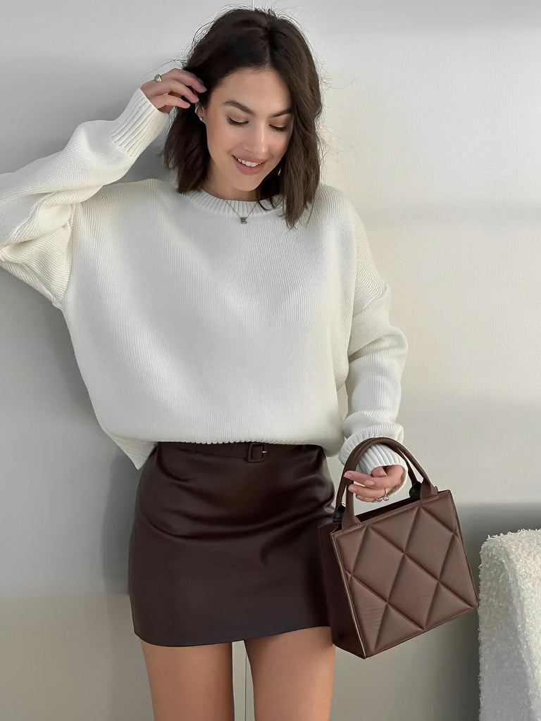 Sac à main femme, design matelassé, porté main et bandoulière, simili vegan, compact et moderne, modèle Hanna - Sac à main - Marron