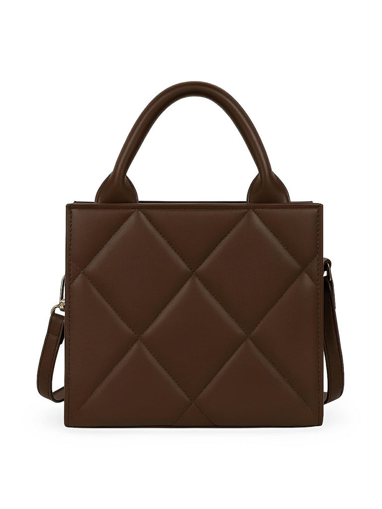 Sac à main femme, design matelassé, porté main et bandoulière, simili vegan, compact et moderne, modèle Hanna - Sac à main - Marron