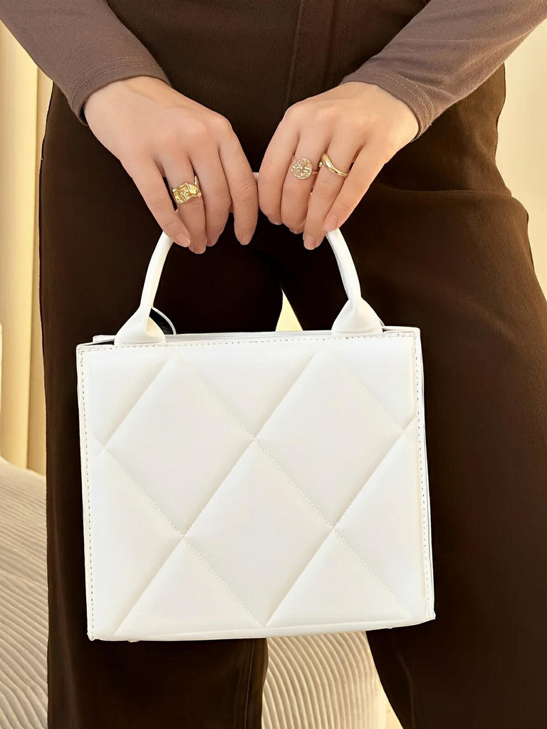 Sac à main femme, design matelassé, porté main et bandoulière, simili vegan, compact et moderne, modèle Hanna - Sac à main - Blanc
