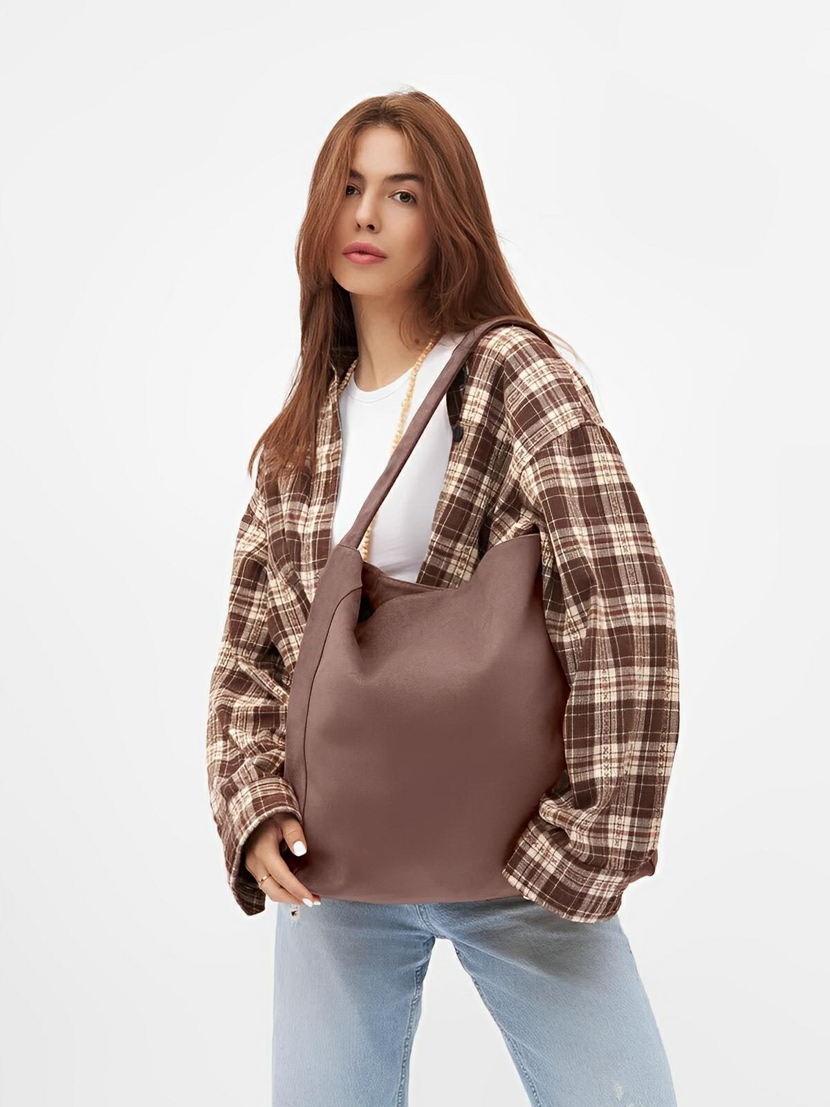 Sac à main femme, grand cabas en suédine, style urbain, polyvalent et tendance, modèle Caroline - Sac à main - Café